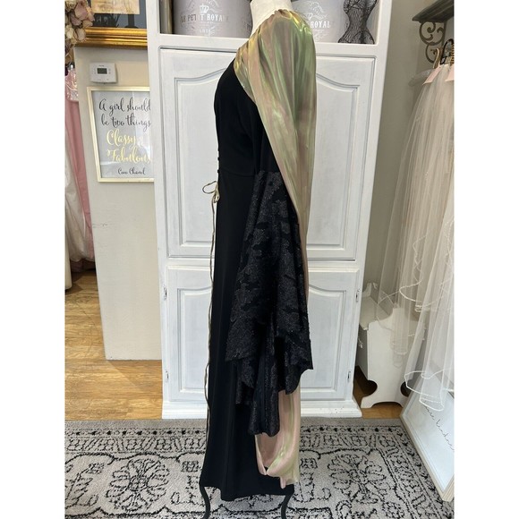 Shakespearian Dress Costume Black Ponte Knit Silk Cape Long Sleeves Front Tie M - Picture 5 of 9